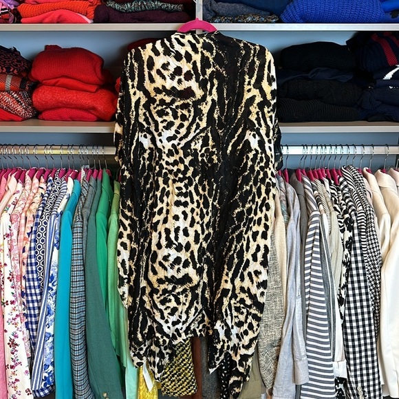 Ruggine blank/tan/white leopard open front short sleeve duster OS NWT - Picture 3 of 3